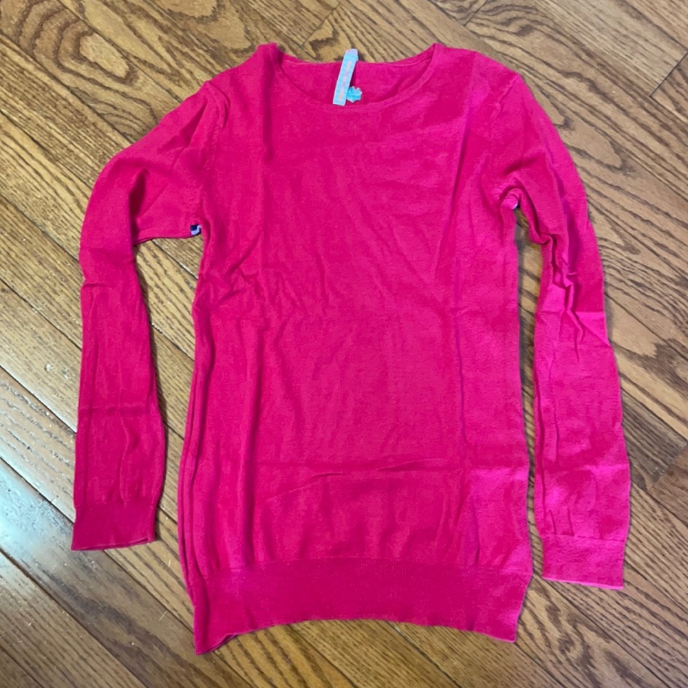Littlemissmatched pink lightweight sweaterwith stripe down the side size small
